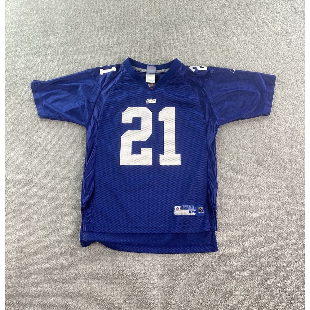 Tiki Barber Jersey Boys Large 14-16 Blue New York Giants Reebok Vector NFL Y2k